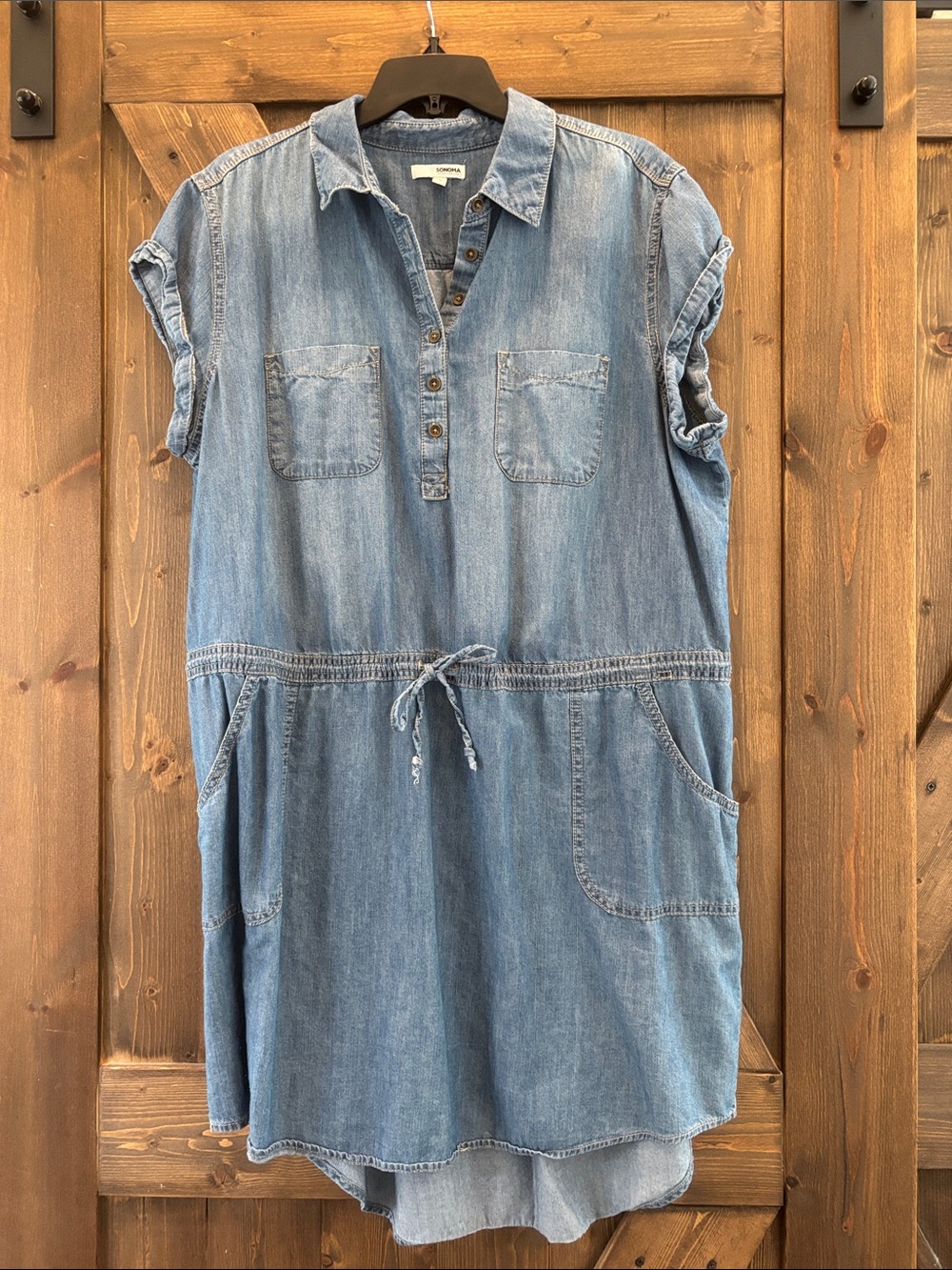 Sonoma Faded Blue Denim Drawstring Midi Shirt Dress